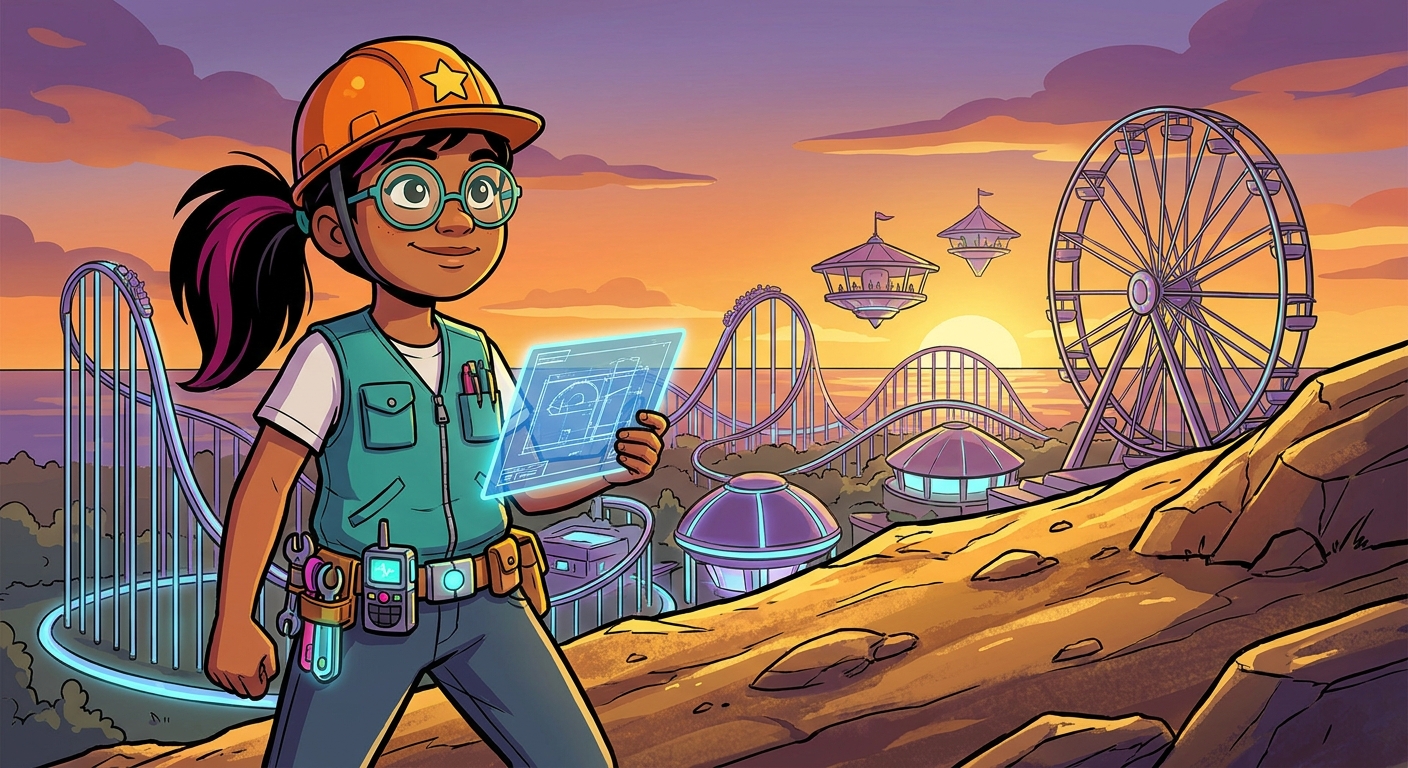A young engineer designing a theme park